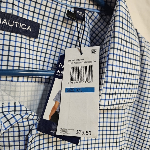 Nautica Men's Slim Fit Stretch Performance S/S Dress Shirt, Blue XXL 18-18.5 - Picture 3 of 11